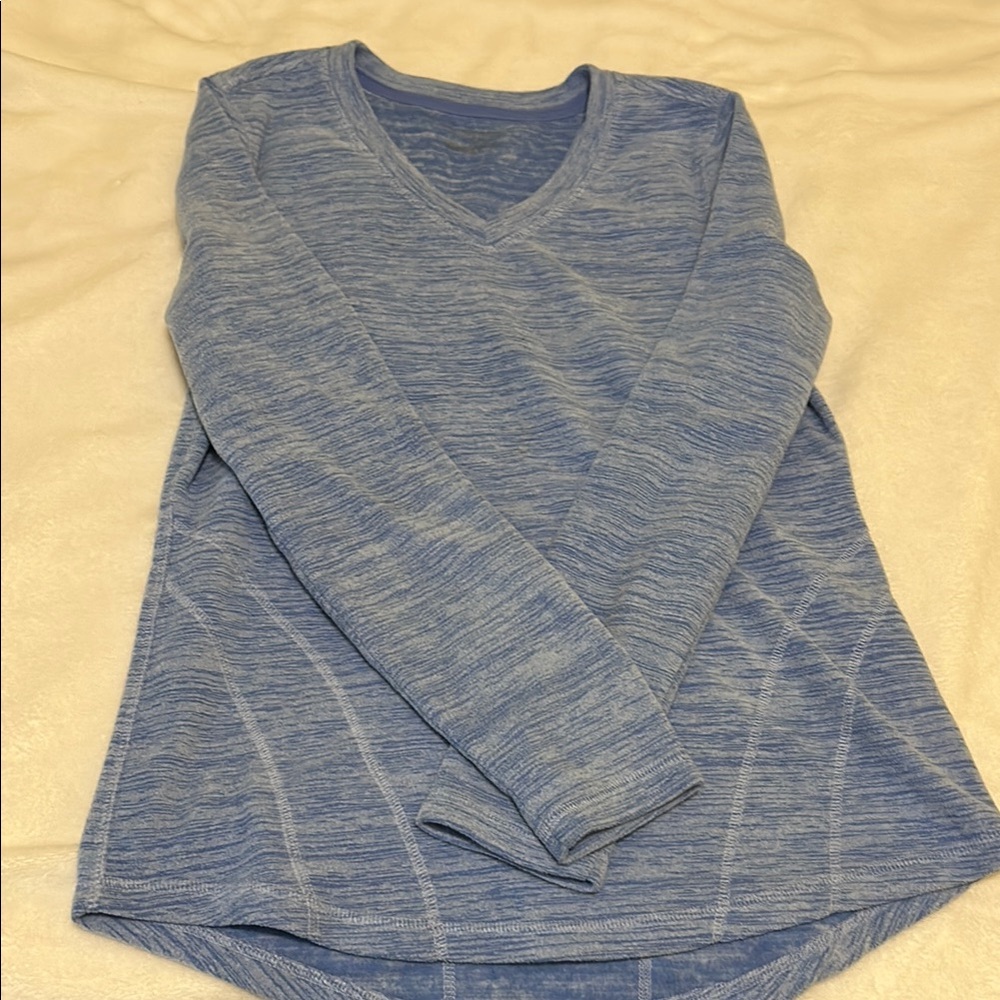 Blue Fitted Long Sleeve Shirt with Ribbed Details